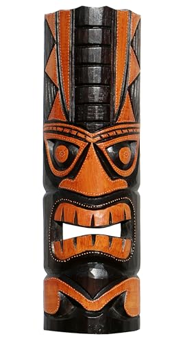 Wogeka - Colorida máscara de pared TIKI Maorí de 50 cm - en estilo de Nueva Zelanda de madera como idea de regalo para Navidad cumpleaños decoración - Tallado a mano de Bali (TIKIB11)