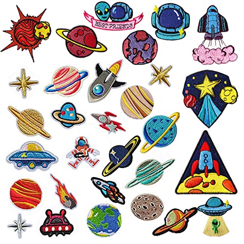 Woohome Parches para Ropa Patch Sticker, 30 Pz Planeta Espacio Parche Termoadhesivo Sistema Solar Parches Bordados para Mochila, Gorras, Ropa (Mixed Color 1)