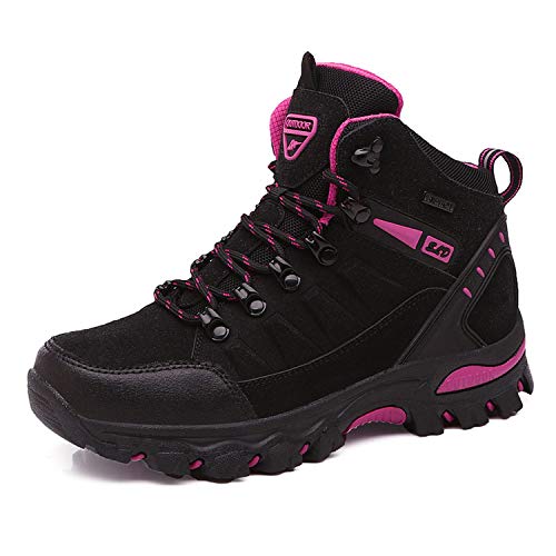 WOWEI Zapatos de Senderismo Mujer Al Aire Libre Impermeable Antideslizantes Escalada Trekking Sneakers Zapatos de Montaña,8019 Negro Rosa Roja,38 EU