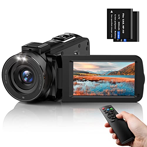 WSRYXXSC Cámara de Video FHD 1080P 36MP 30FPS Videocámara de Vlogging, Visión Nocturna IR, 3.0'' IPS Rotación Pantalla de 270 Grados, 16X Zoom Digital con Control Remoto y 2 Baterías