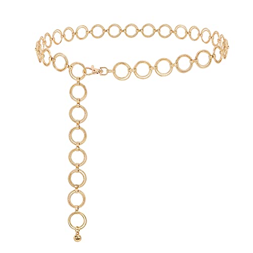 XIAOWU Cadena para cinturón, cadena para vestido, cadena de metal para mujer, estrella de luna y sol, cadena para cinturón D-oro. 125 cm