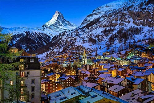 Xiutailtd Rompecabezas de 1000 piezas, valle de Zermatt, Alpes suizos, pueblo, cuadro de madera de bricolaje, decoración para el hogar