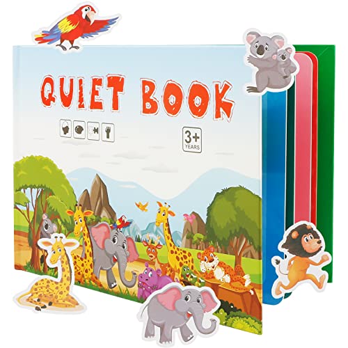 XiYee Quiet Book, Montessori Libro Tranquilo, Paste Book Juguetes Educativos, Juguetes Educativos Tempranos para Niñas y Niños Aprendizaje Regalo, Reutilizable (Animal)