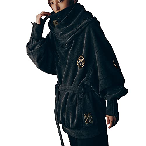XYXIONGMAO Sudadera holgada con capucha para hombre, color negro, futurista Techwear Cyberpunk Streetwear japonés Hip Hop Kanji, Negro -, Large