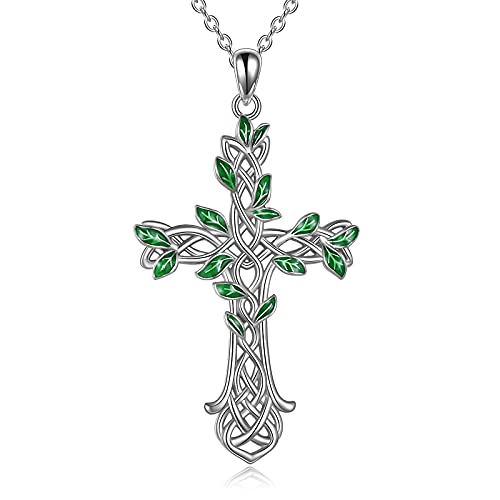 YAFEINI Collar con colgante de cruz religiosa de plata de ley 925, colgante de cruz de concha de abulón, regalos para mujeres, Metal