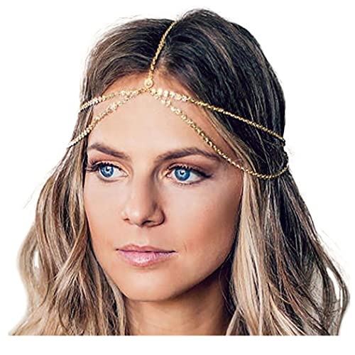 Yean - Cadena bohemia de oro para la cabeza, accesorio para mujeres y niñas (dorado)