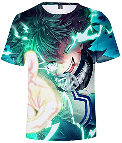 YIMIAO Niños Hombres Camiseta con Motivo My Hero Academia 3D Impreso Cuello Redondo Uchiha Japonesa Anime Deportiva Tshirt Boy's Animados T-Shirt(M)