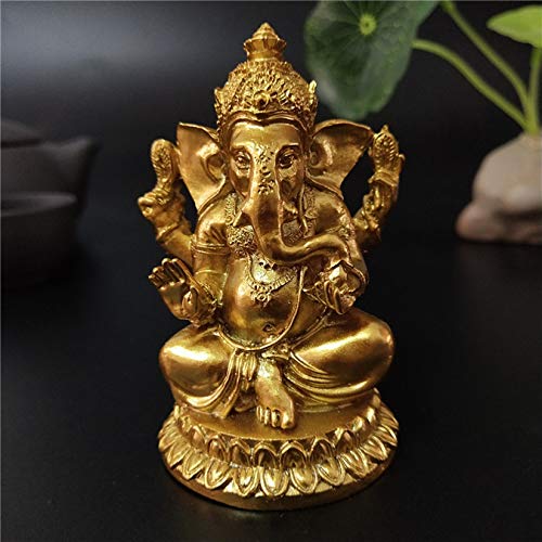 YODOOLTLY Estatuas Doradas del Señor Ganesha, Estatua de Dios Elefante hindú, Escultura de Resina, Figura de Buda Ganesh Indio, Hecha a Mano, decoración de Regalo para el hogar, jardín, Coche