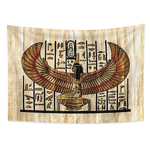 YONGFOTO 100x70cm Antiguo Egipto Tapiz Faraón Reina con alas Jeroglíficos Papiro Símbolo Civilización antigua Colgar en la pared Tapices para casa Decoración mural Manteles Manta