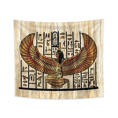 YONGFOTO 180x160cm Antiguo Egipto Tapiz Faraón Reina con alas Jeroglíficos Papiro Símbolo Civilización antigua Colgar en la pared Tapices para casa Decoración mural Manteles Manta