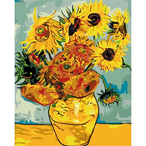 YSCOLOR Diy Pintura Por Números Para Adultos Principiantes, Réplica De Girasol De Van Gogh, Pintura Para Adultos Por Kits De Números En Lienzo, Pintura De Dibujo Con Pinceles 40x50cm