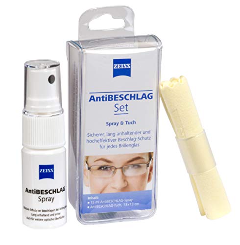 ZEISS Juego antivaho (spray 15 ml + paño), protección eficaz contra el empañamiento de las gafas.