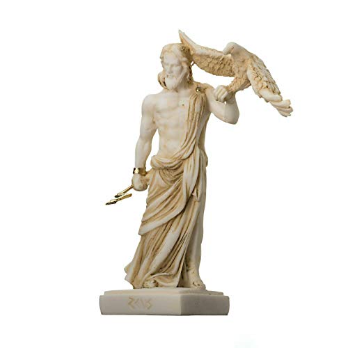 Zeus Dios Griego Júpiter Trueno Estatua Figurilla Oro Alabastro 16 cm