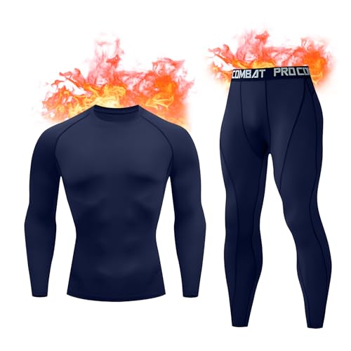 Zhiaek Ropa Termica Hombre Frio Conjunto Interior Termico Transpirable Camiseta Manga Larga y Pantalon Invierno para Esqui Moto Trekking