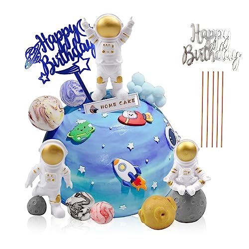 ZIOYA 9 Piezas Astronauta Decoración para Tartas Decoración para Tartas Espaciales Cake Toppers para Fiestas Temáticas, Cumpleaños, Bautizos