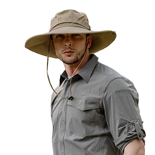 ZLYC Sombrero para hombre de ala ancha, protección UV, sombrero de safari, sombrero boonie sombrero de verano sombrero de pescador, Beige Liso, Talla única