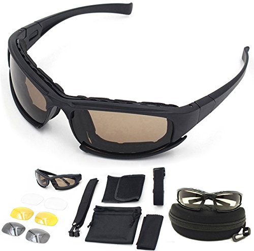 ZoliTime Daisy X7 Army - Gafas de Sol polarizadas, Gafas Militares, 4 Gafas tácticas, Kit de Lentes Que bloquean el deslumbramiento, Bloque UV, Negro (Negro)