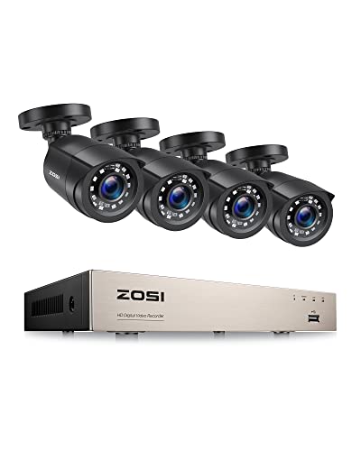 ZOSI Kit de Cámara Vigilancia Seguridad 5MP Lite 8CH H.265+ Grabador DVR con (4) 2MP Cámara Exterior, Visión Nocturna, Alarma de Movimiento, sin Disco Duro