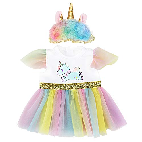 ZWOOS Ropa para Muñecas bebé, Vestido de Unicornio con Diadema para Muñecas 35-43 cm